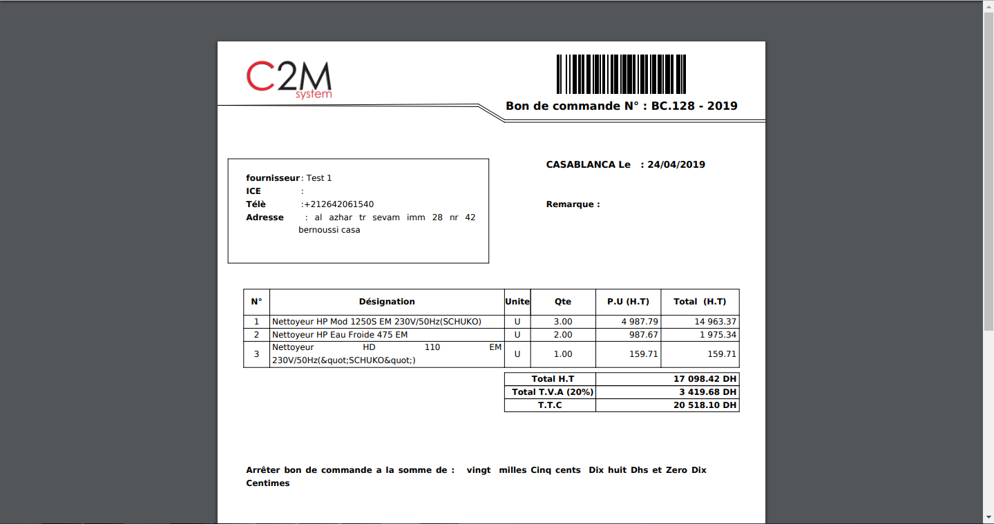 Gestion Bon de Commande